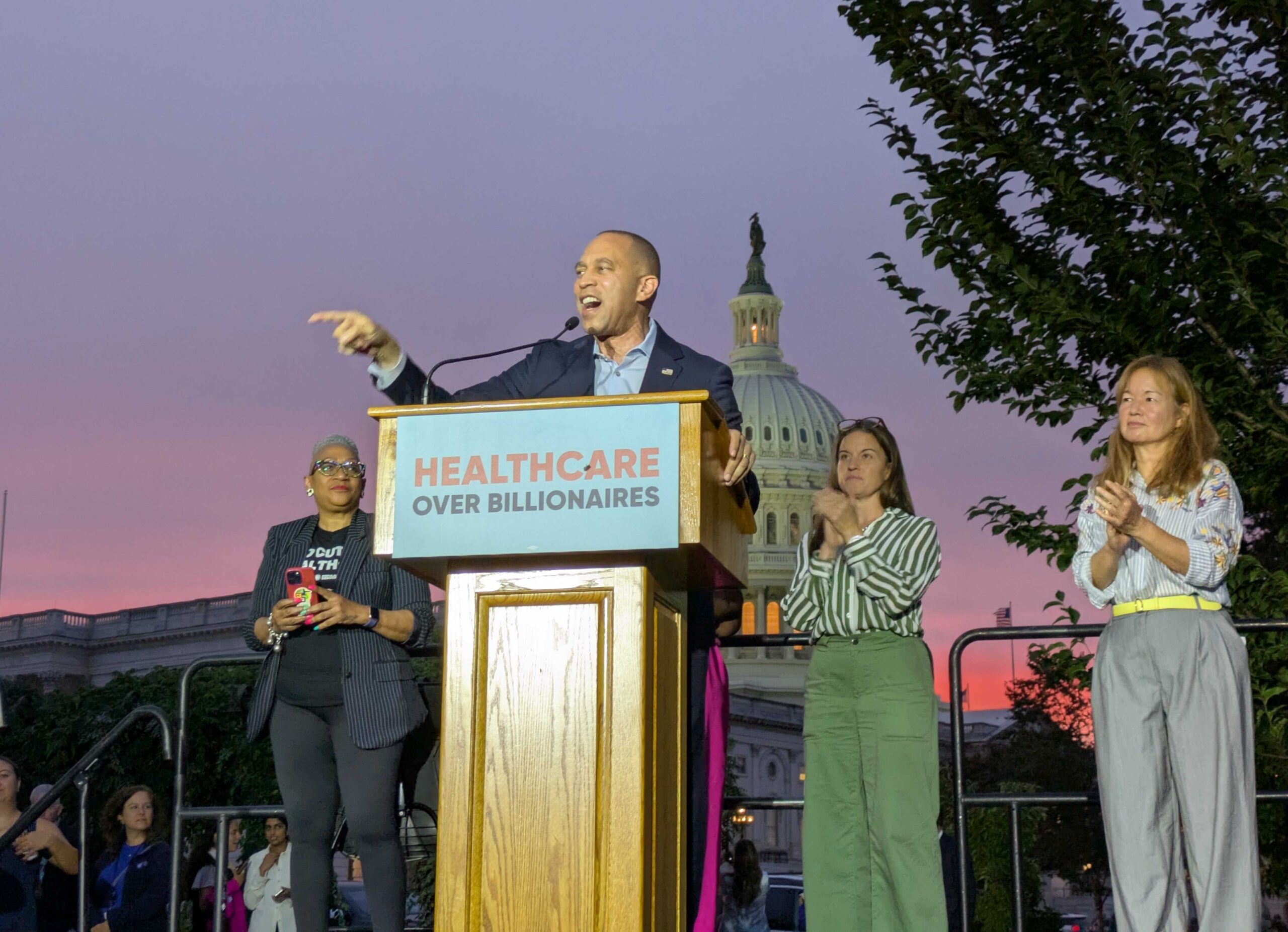 U.S. House Minority Leader Hakeem Jeffries of New York speaks during a rally outside the U.S. Capitol just hours before a federal government shutdown on Tuesday, Sept. 30, 2025. (Photo by Ashley Murray/States Newsroom)