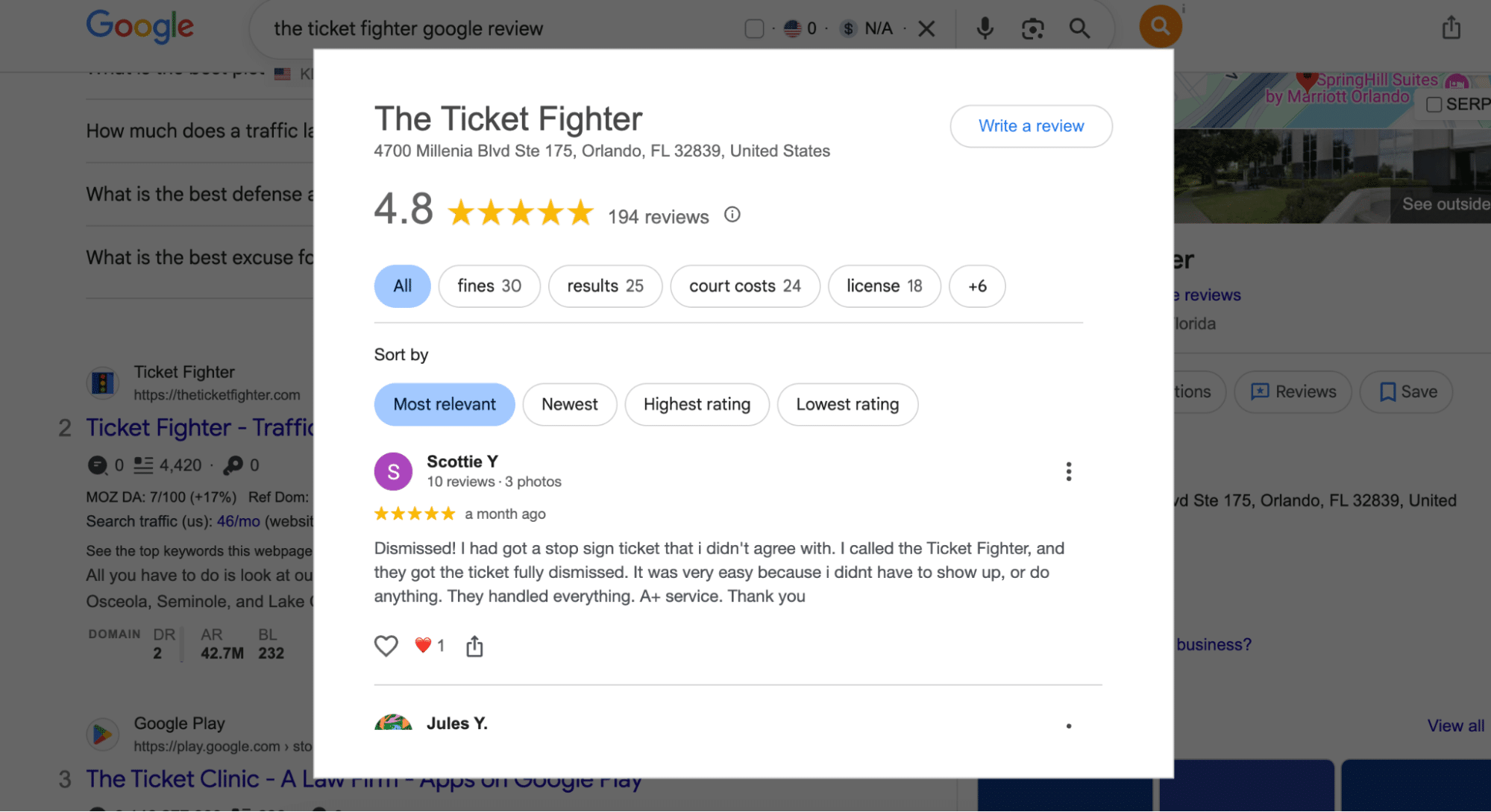 4.8-star Google rating for The Ticket Fighter.