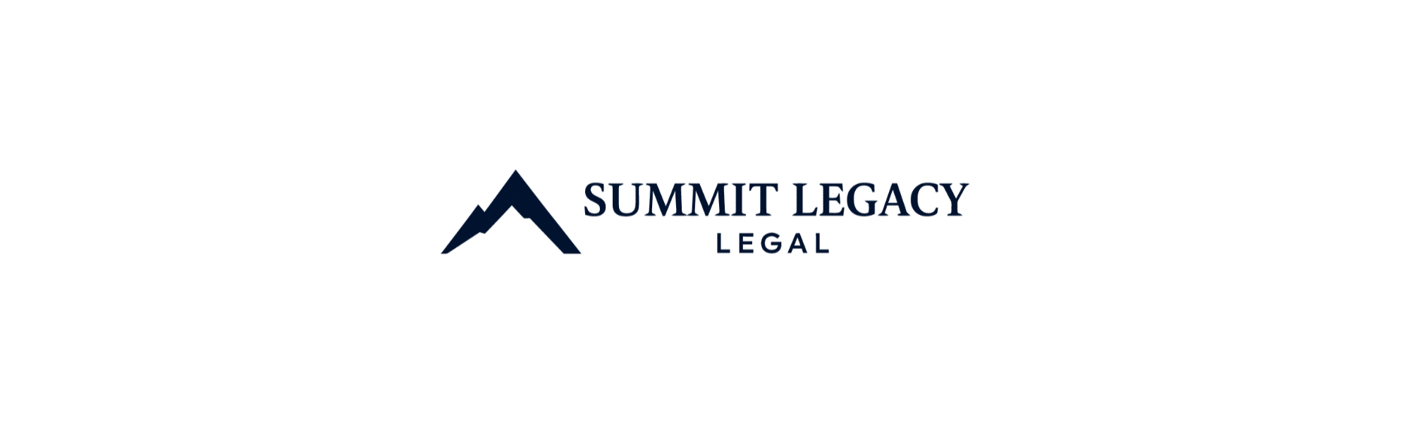 Official corporate logo for Summit Legacy Legal featuring a dark navy blue minimalist mountain range icon next to the stylized serif brand text.