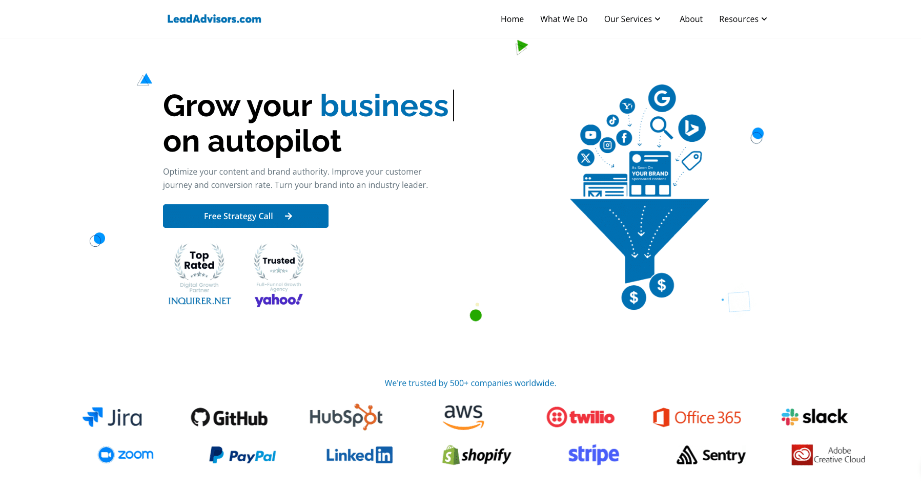 Screenshot of LeadAdvisors' homepage